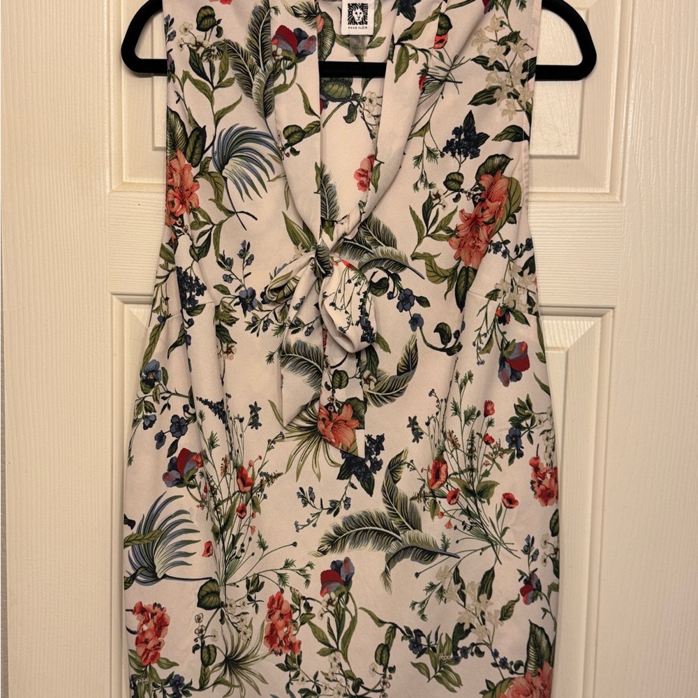 Anne Klein Botanical Sleeveless Blouse - Cream and Red